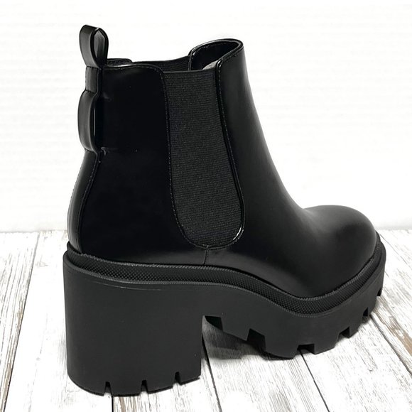 New Women Black Chelsea Platform Chunky Ankle Boots Booties - Picture 6 of 6
